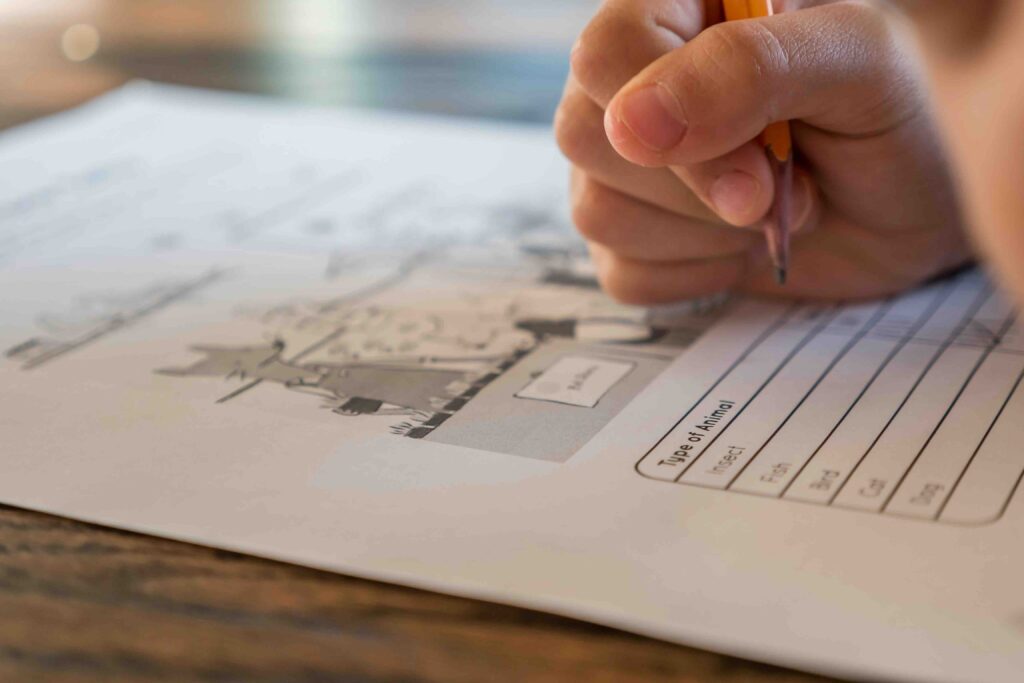 a hand holding a pencil over a piece of paper