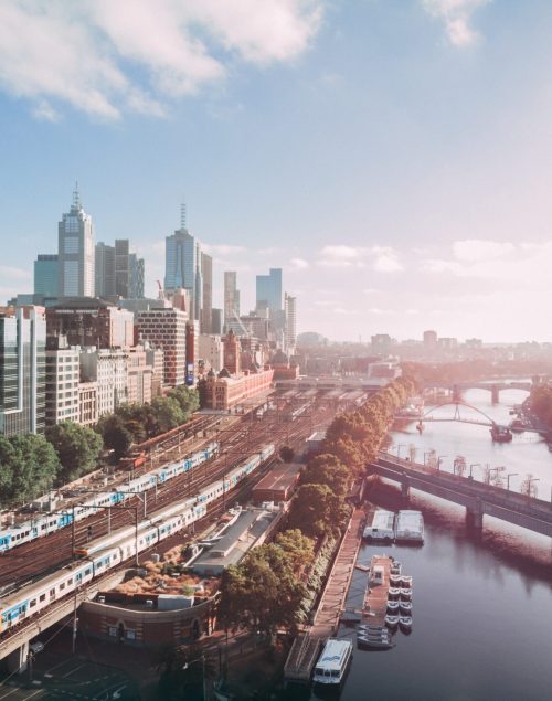 The city of Melbourne, view of the sky scrapers and the river.