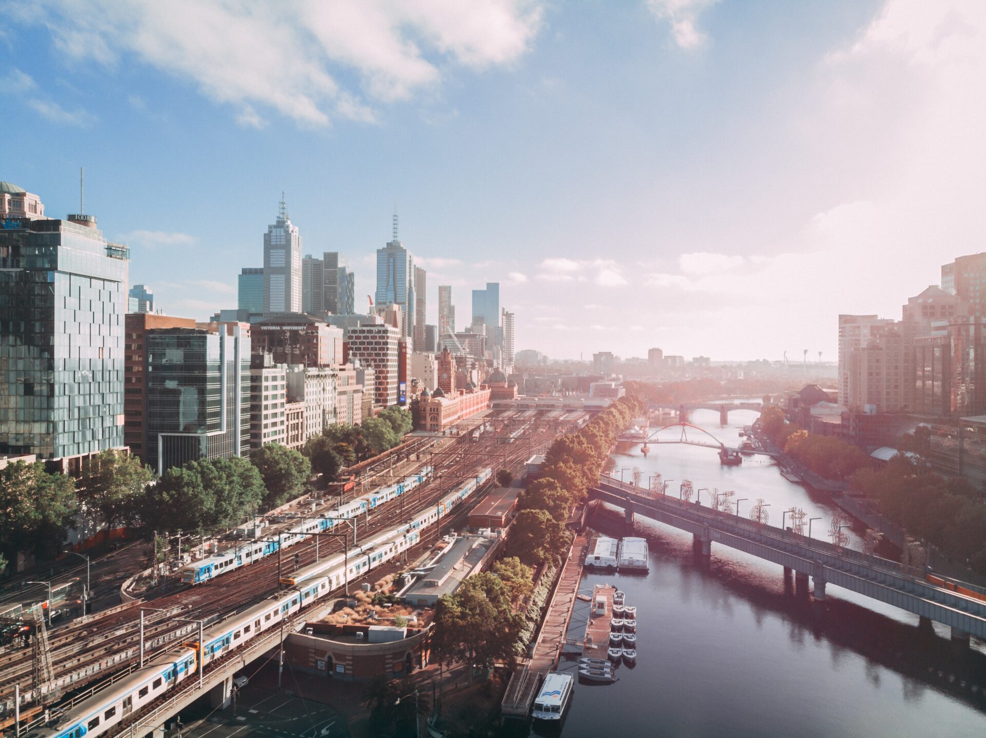 The city of Melbourne, view of the sky scrapers and the river.