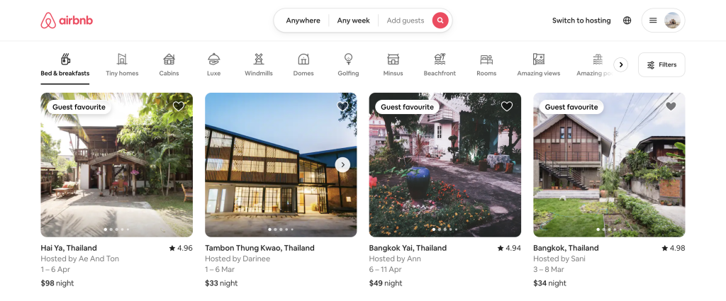 AirBnb landing page dektop