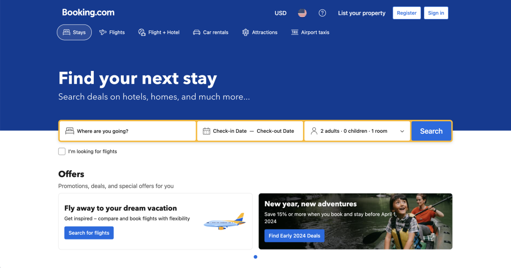 Booking.com housing platform for travelers