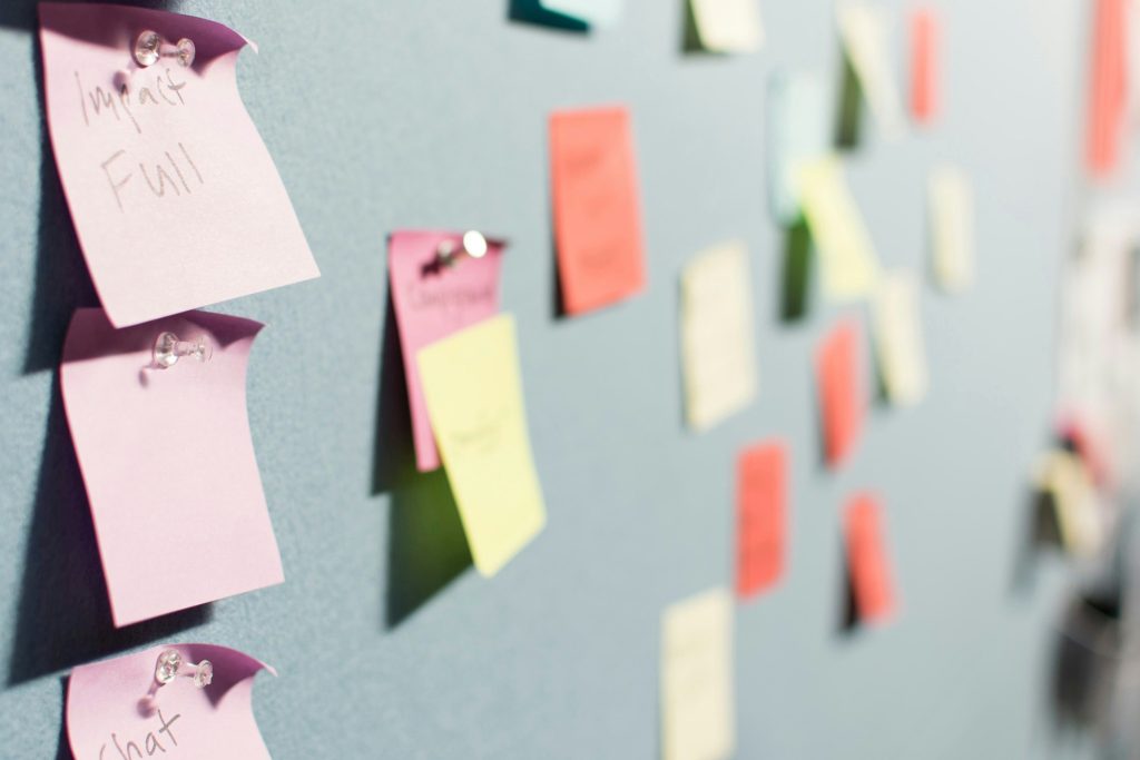 Decision-making board with colourful post-its