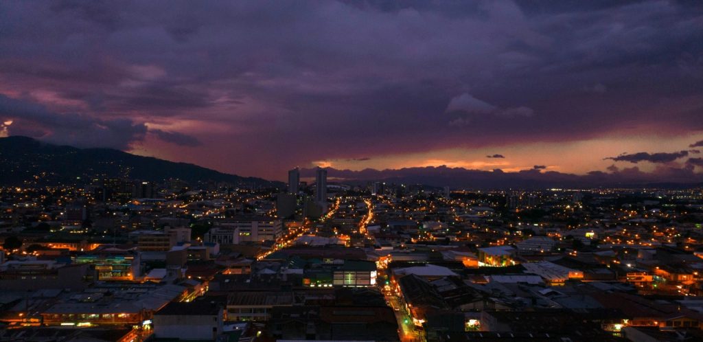 San Jose, capital of Costa Rica, by night, view from above