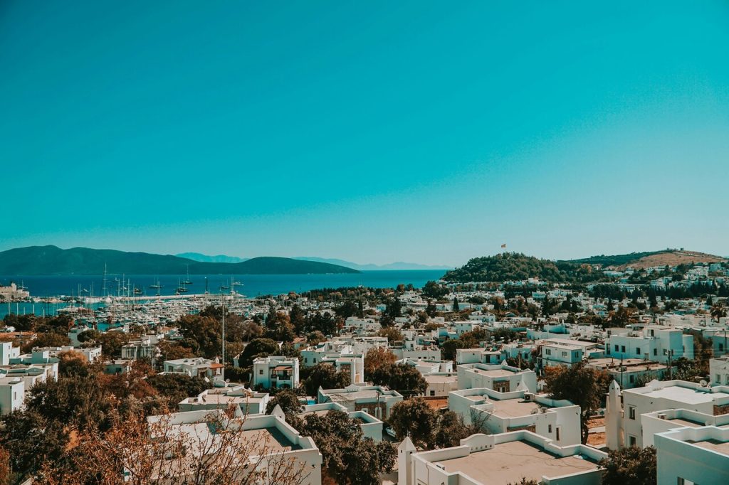 View of bodrum in turkey, the city in the foreground and the sea in the background