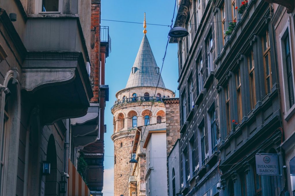 View on ancient galata tower in istanbul, turkey