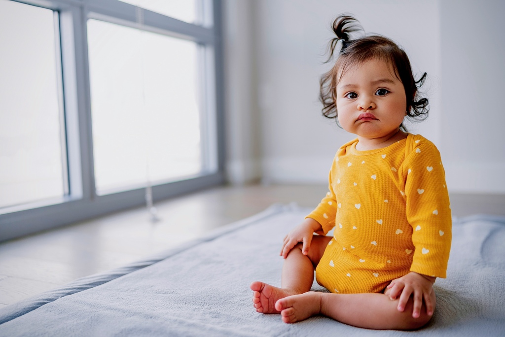 cute toddler girl sitting on the floor