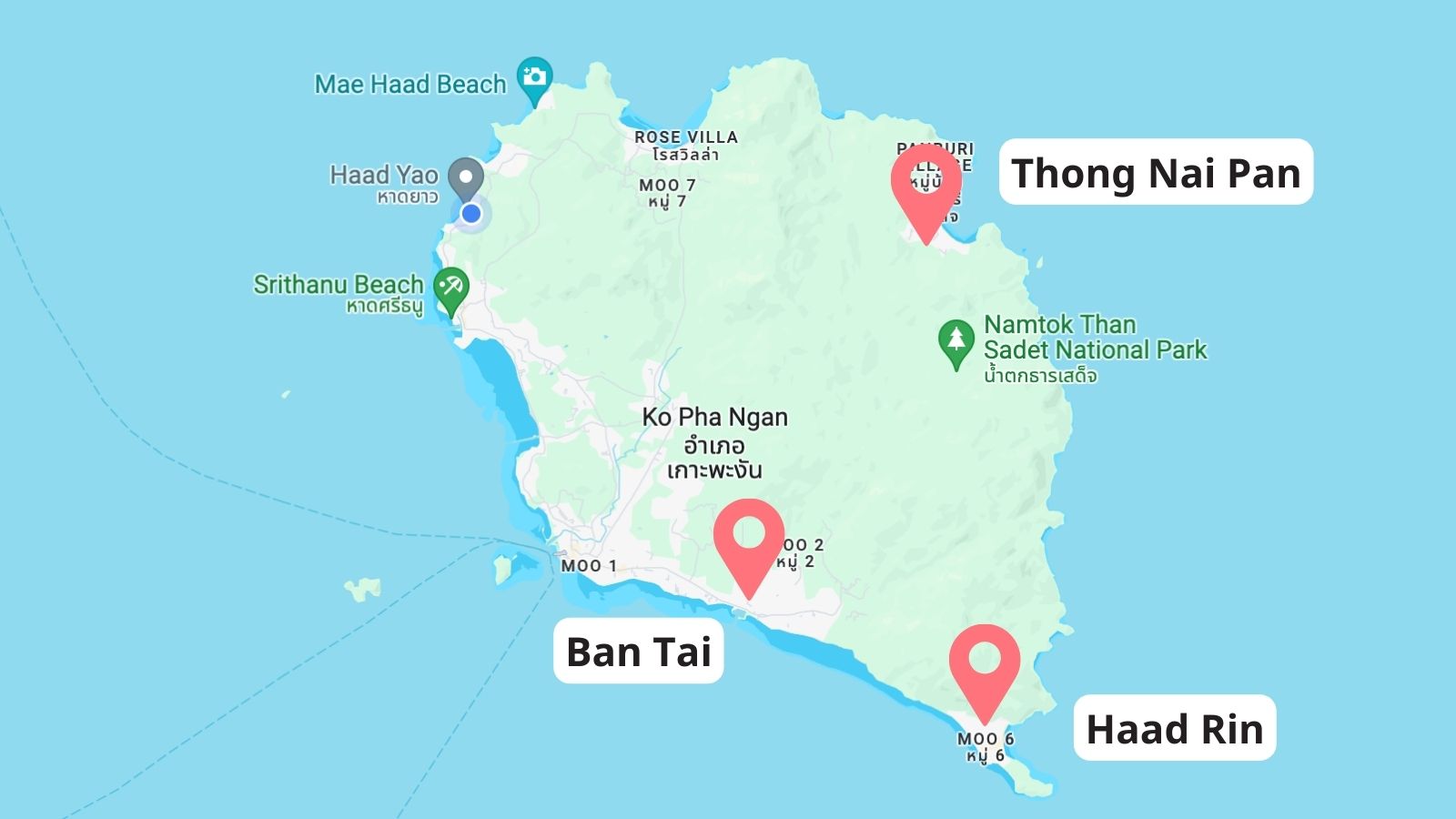 Map of Ban Tai, Haad Rin and Thong Nai Pan