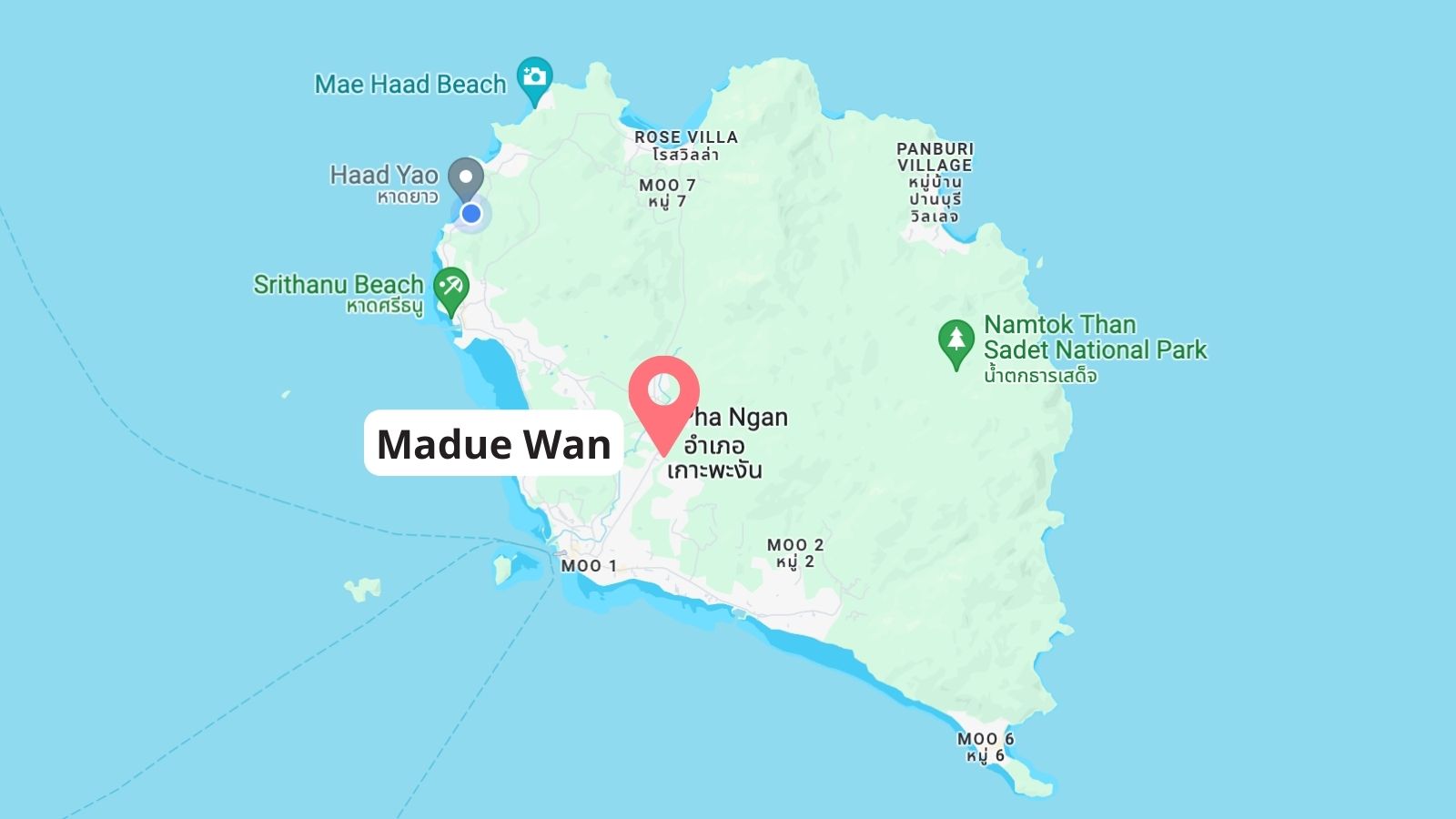 Map of Madue Wan, Koh Phangan, Thailand