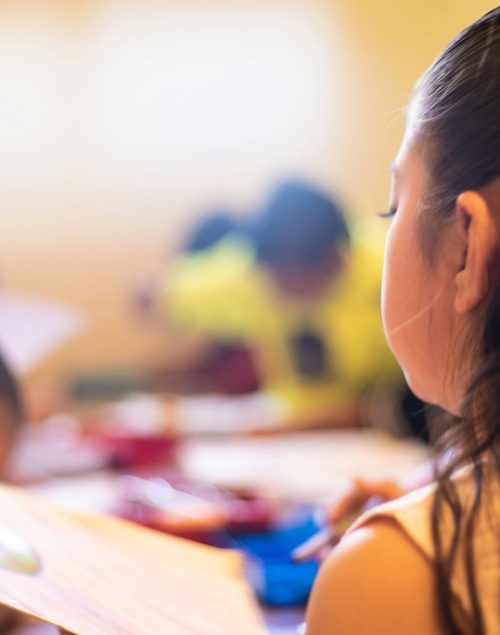 Young girl studying with a book