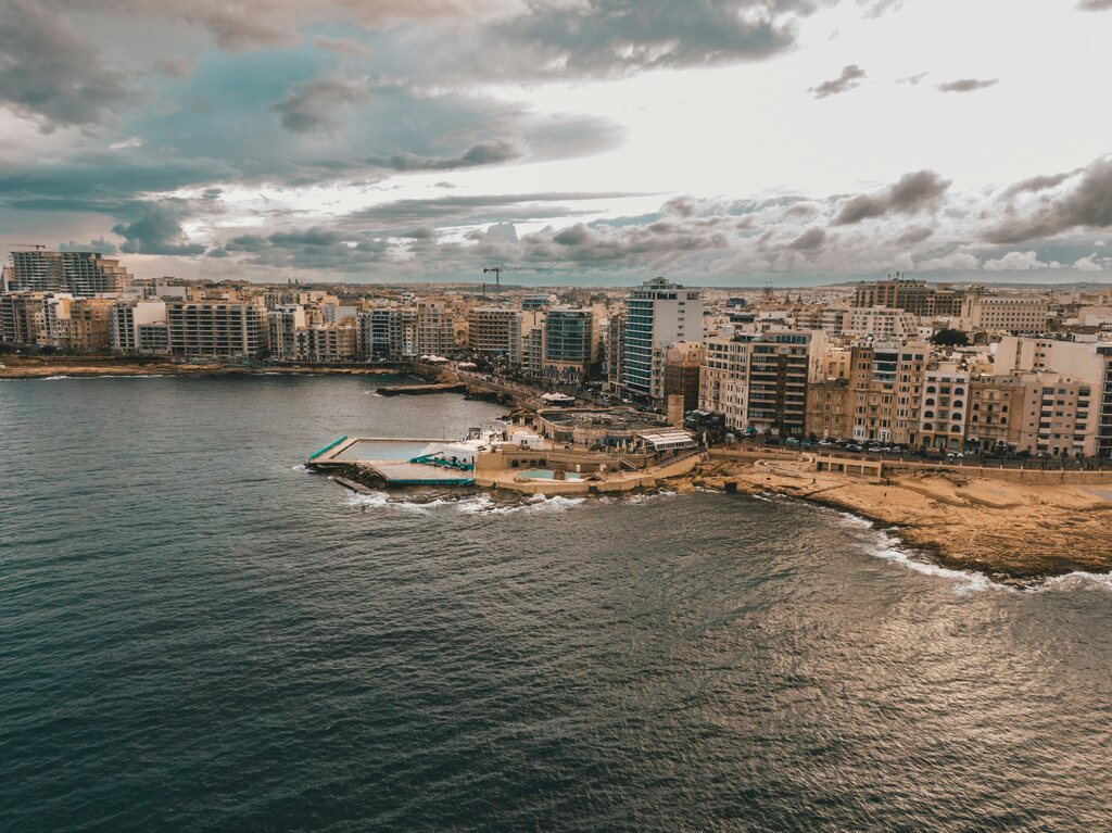 Skyline of maltese city Sliema with water in front