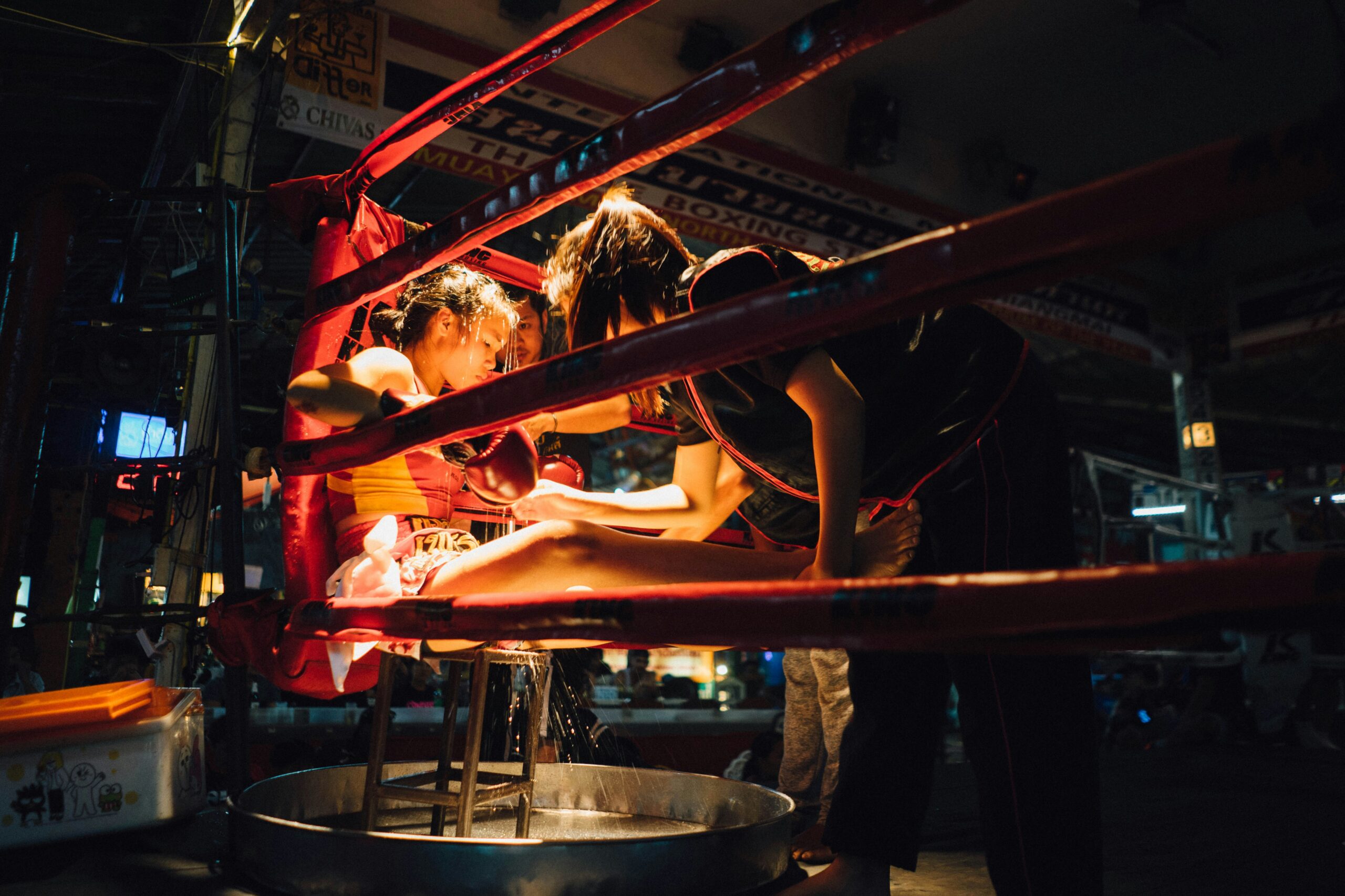 Muay Thao Boxer having a break