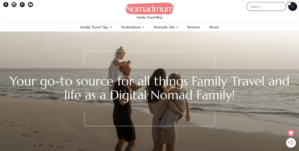 Website of Nomadmum.com Digital Nomad family blog