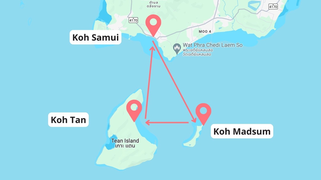 Map of Koh Samui, Koh Tan and Koh Madsum