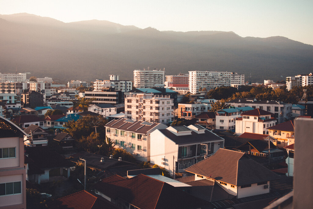 Birds view of city with white and brown buildings