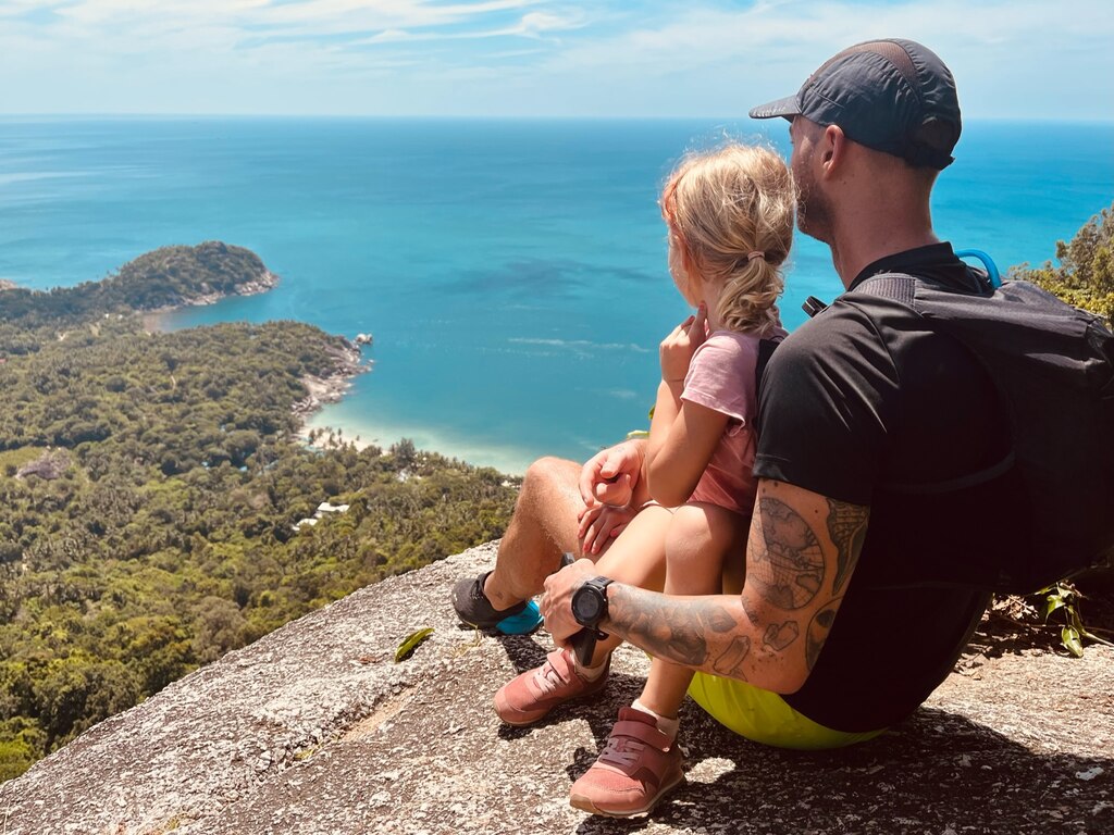 Father and child on a hike