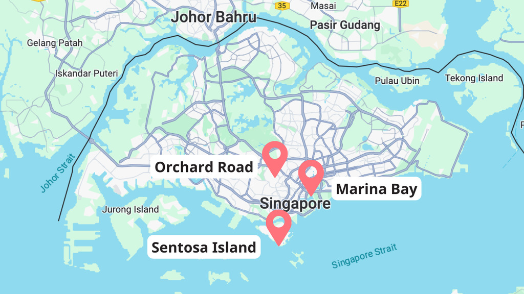 Map of Singapore, Singapore with kids itinerary