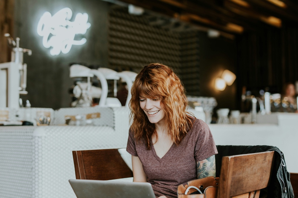 Woman working on her laptop