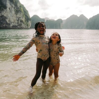 Two young girls in the sea