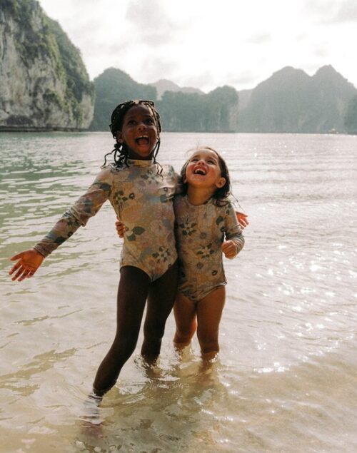 Two young girls in the sea