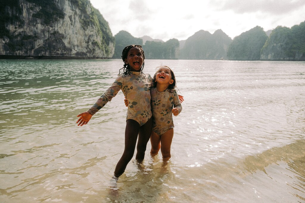 Two young girls in the sea