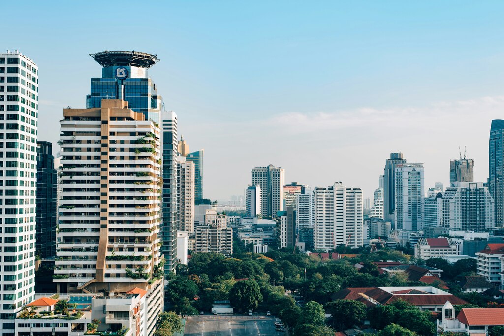 Bangkok skyline with blue sky