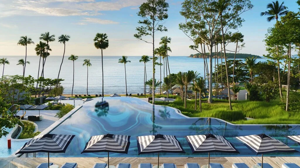View of Hotel Pool and the sea, Hyatt Koh Samui with Kids.