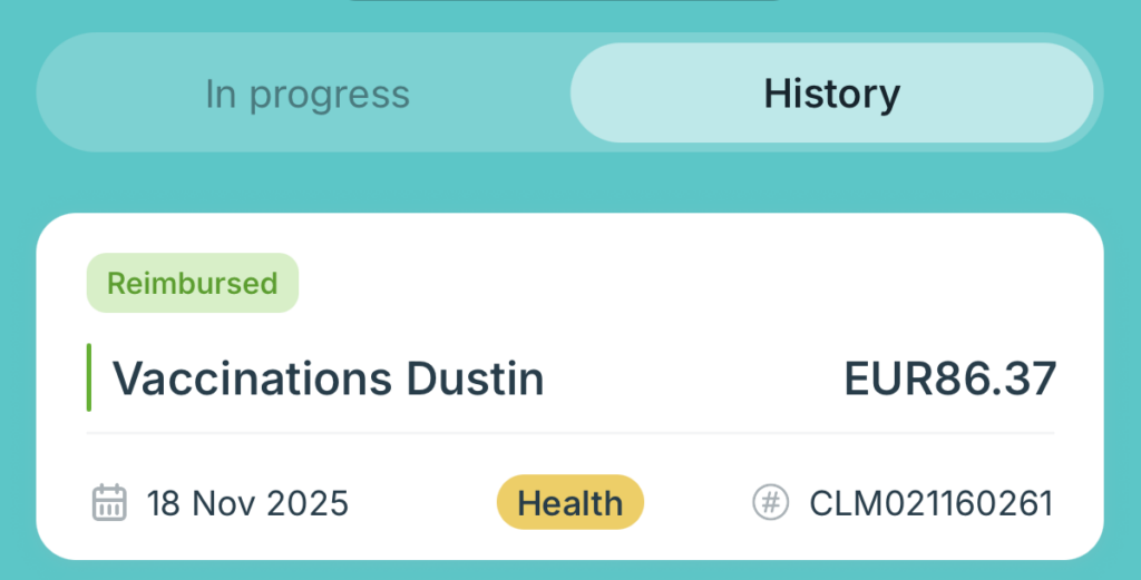 Screenshot from SafetyWing app with reimbursed claim showing.