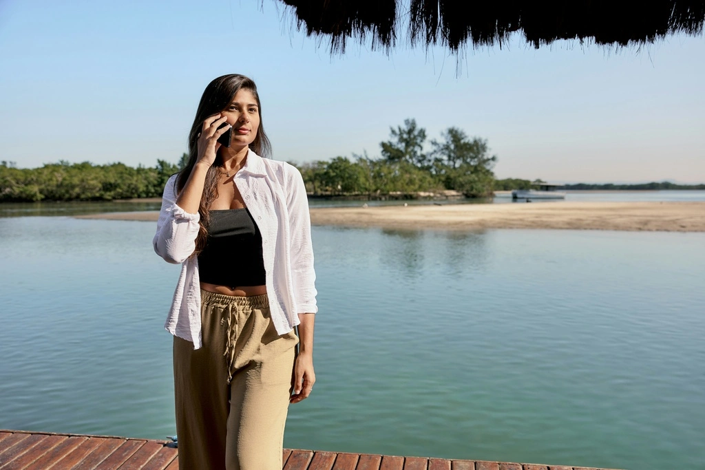 Woman with white blouse and khaki pants