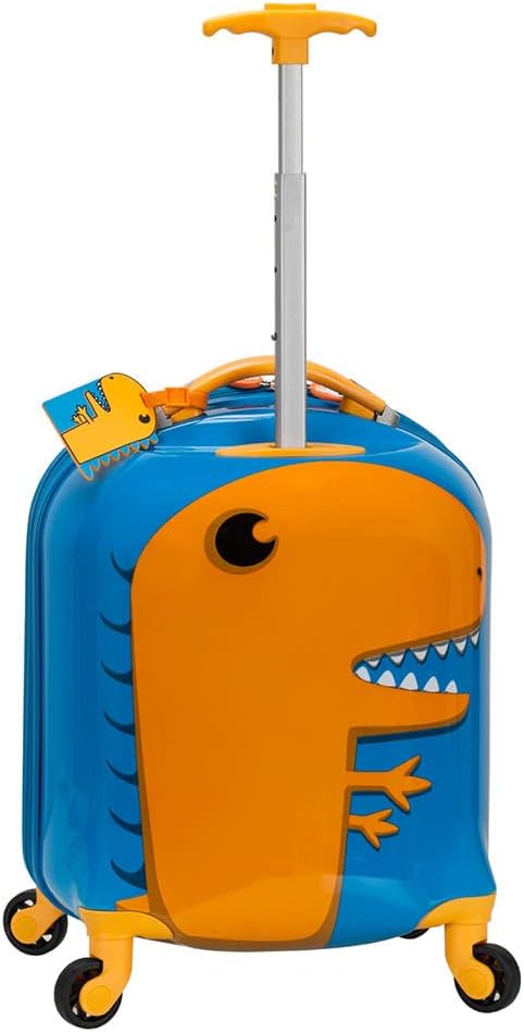 Modern hardcase suitcase with orange dinosaur print