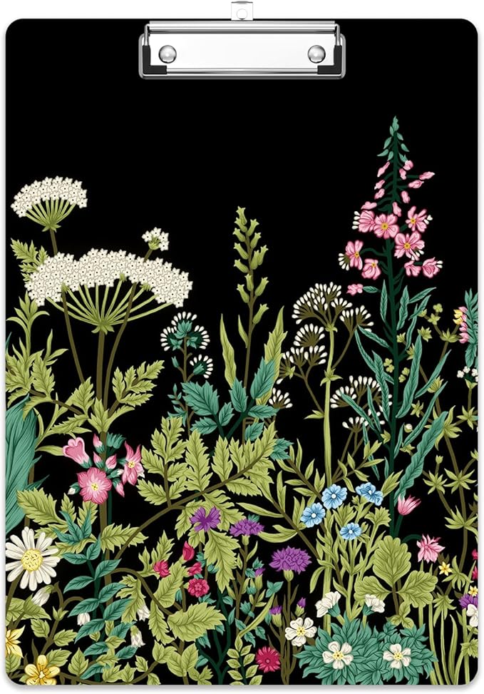 Black board with flowers.
