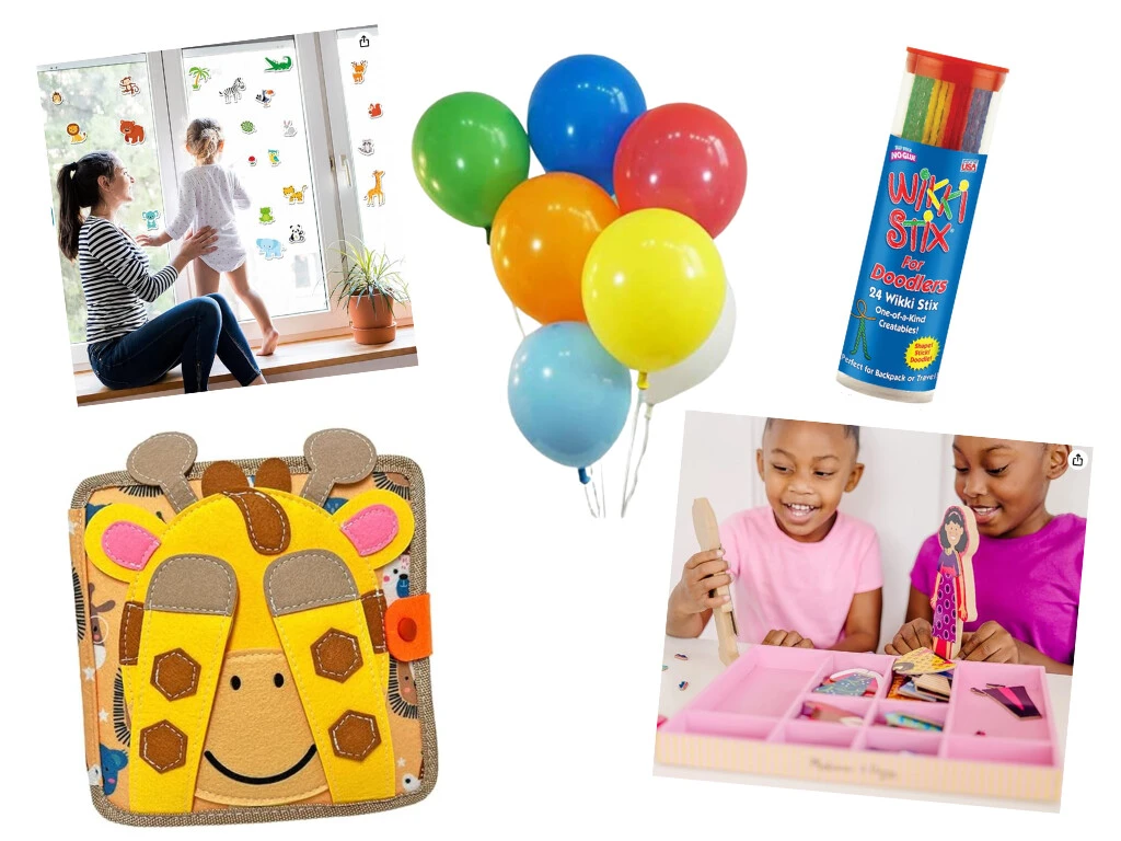 Balloons, stickers, travel activities for kids