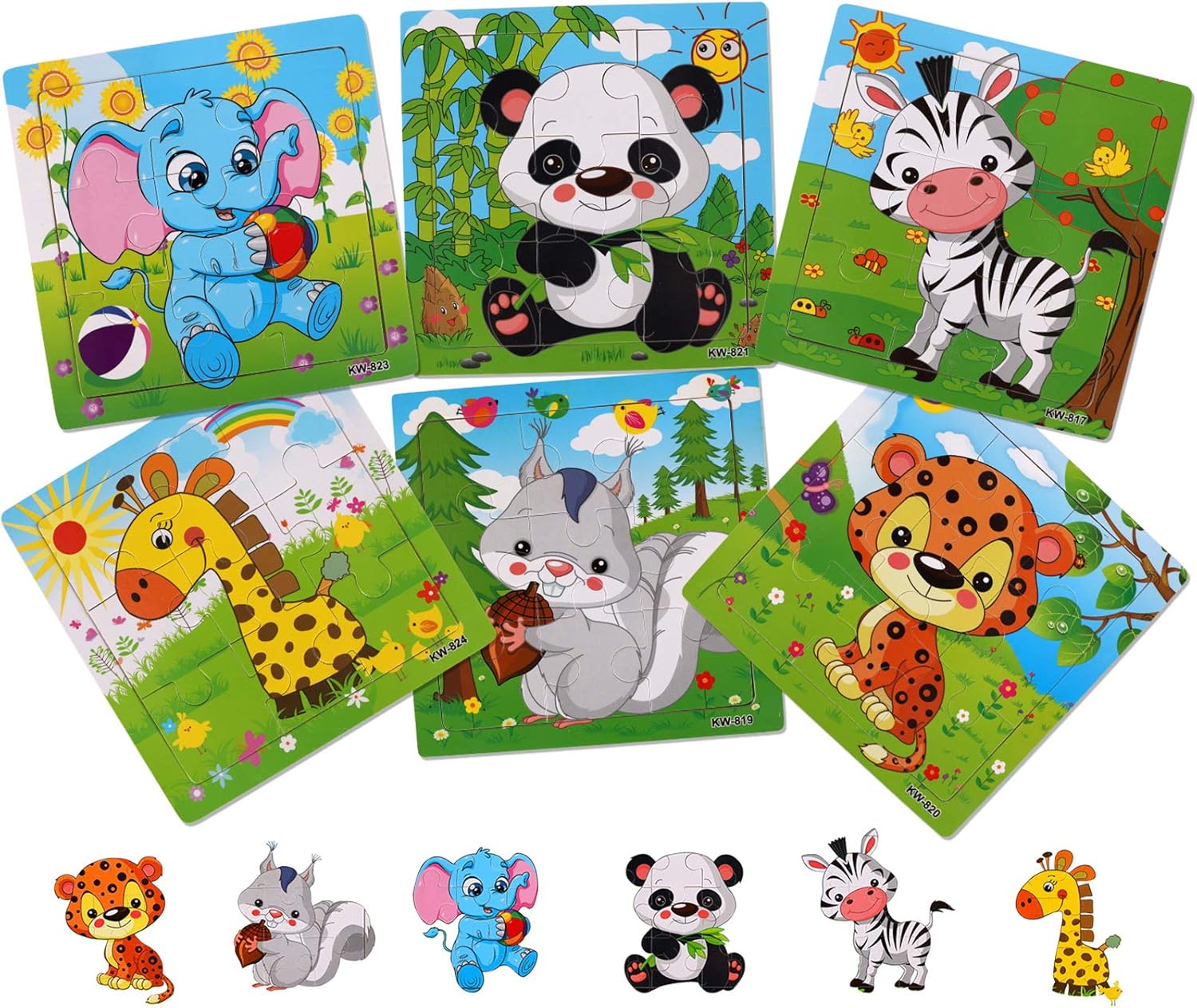 Six different animal kids puzzles.