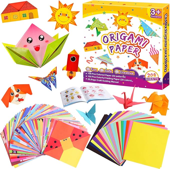 Many different colored papers and origami figures.