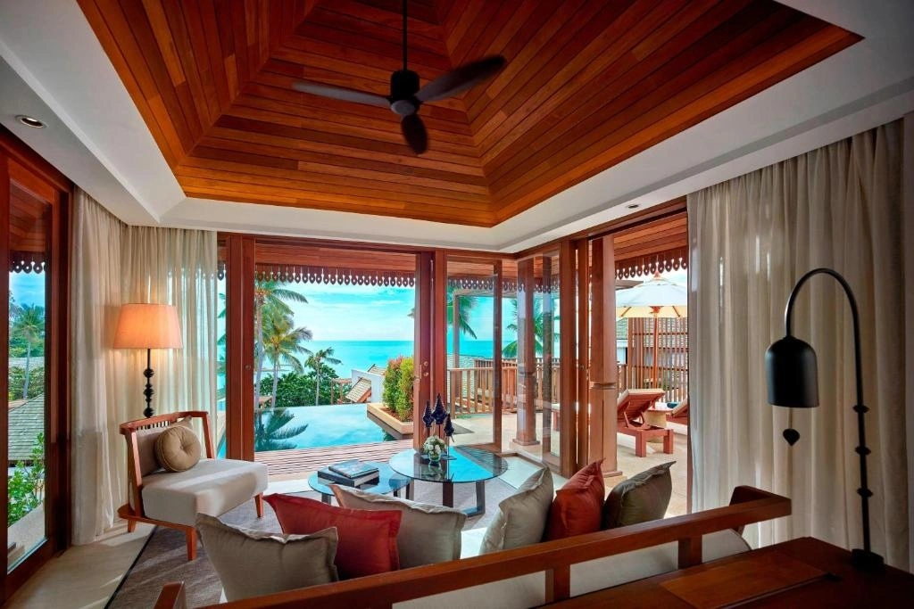 Wooden Hotel room with seaview