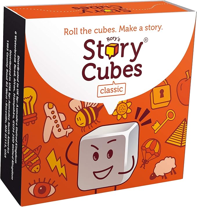 Orange box with a cube on it.
