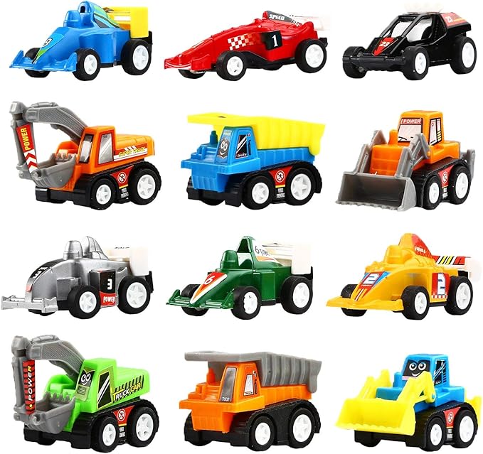 A group of different toy cars and vehicles.