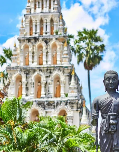 Temple in Thailand with palm trees, interesting facts about Thailand