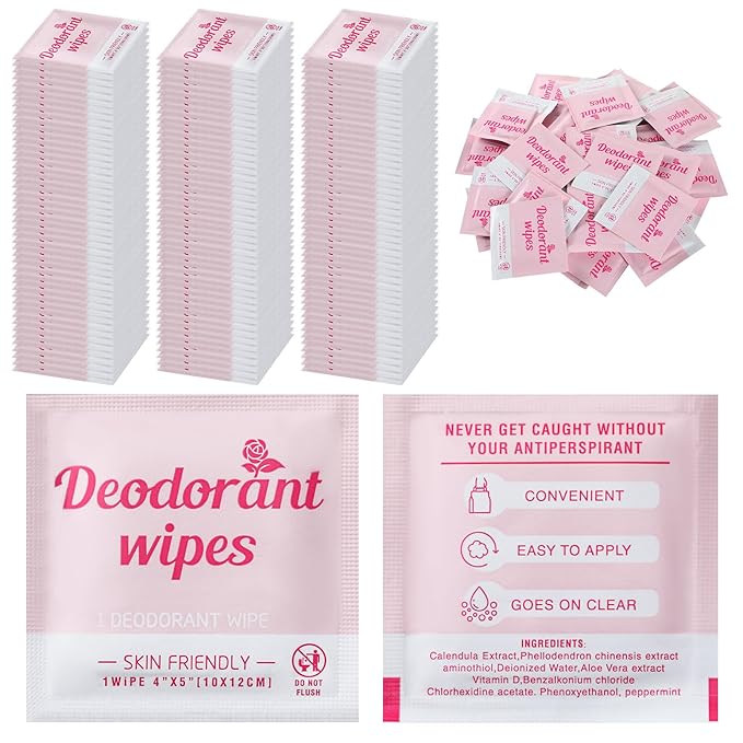 Many packs of pink deodorant wipes.