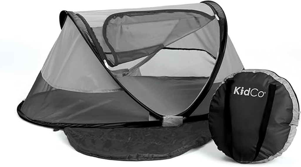 Dark grey toddler travel tent with zip.