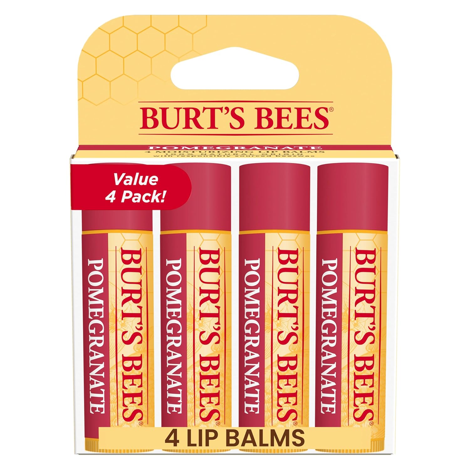 A pack of 4 Burts Bees Lip Balms.