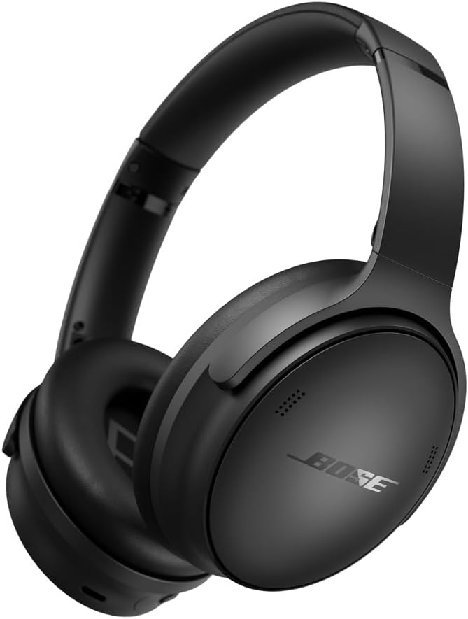A pair of black Bose noise cancelling headphones.
