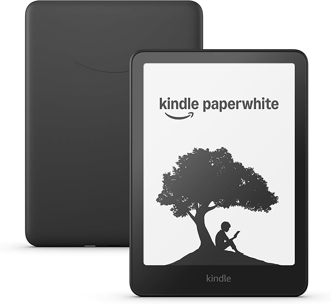 A black kindle paperwhite from the front and the back.