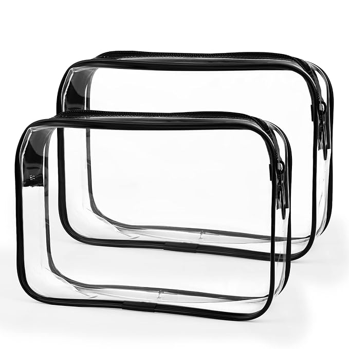 Black and transparent toiletry bag.
