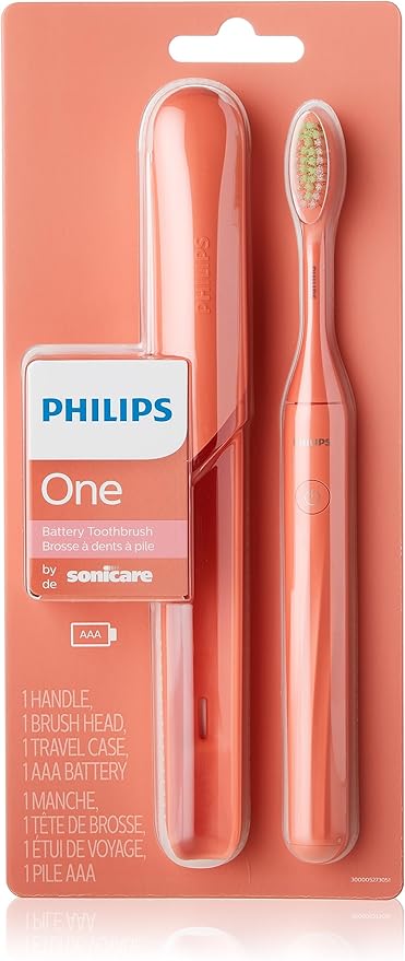 Coral orange-pink philips toothbrush in a box.