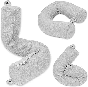 Grey long travel pillow.