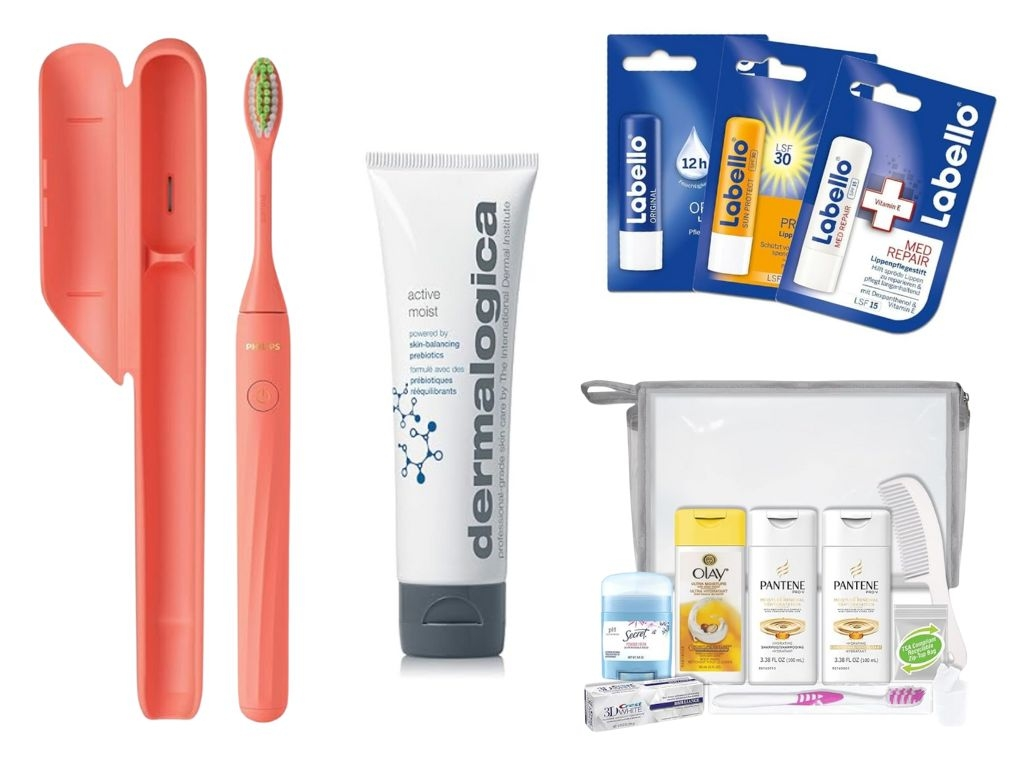 Toothbrush, lip balm, moisturizer, travel bags, what to bring on a plane