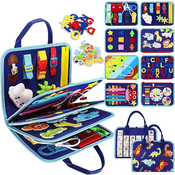 A blue and blue bag with different toys.