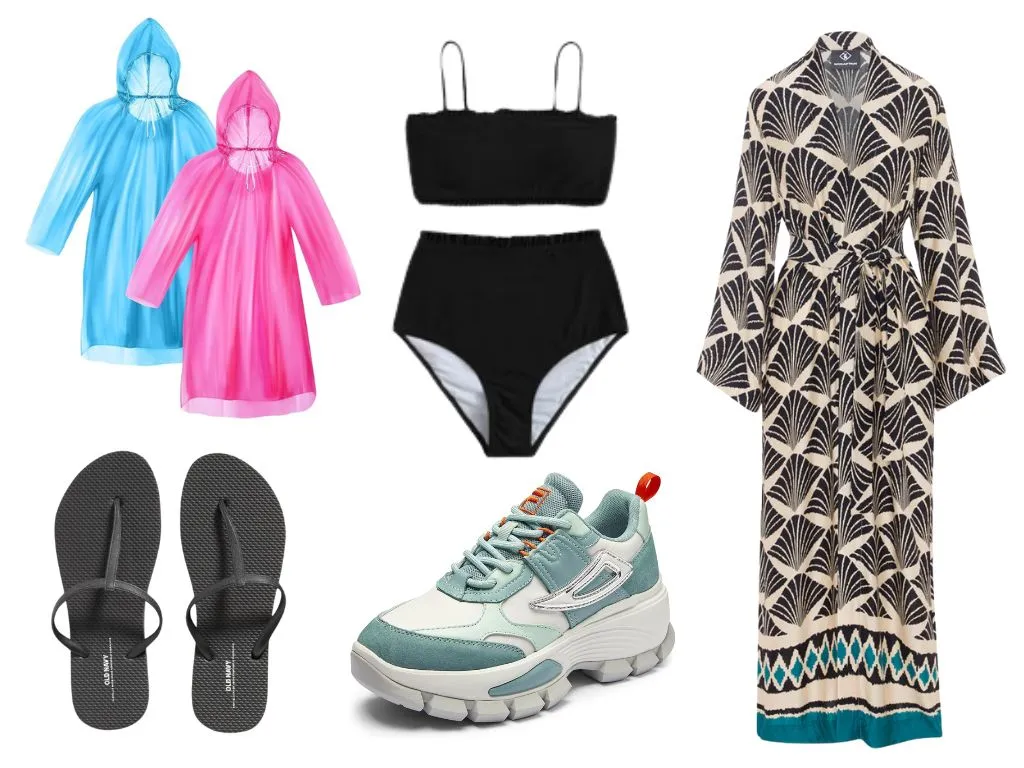 Raincoats, Bikini, Kimono, Sneaker and Flip Flops. Packing List for Southeast Asia