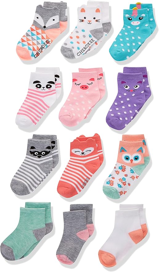 12 pair of colorful kids socks.
