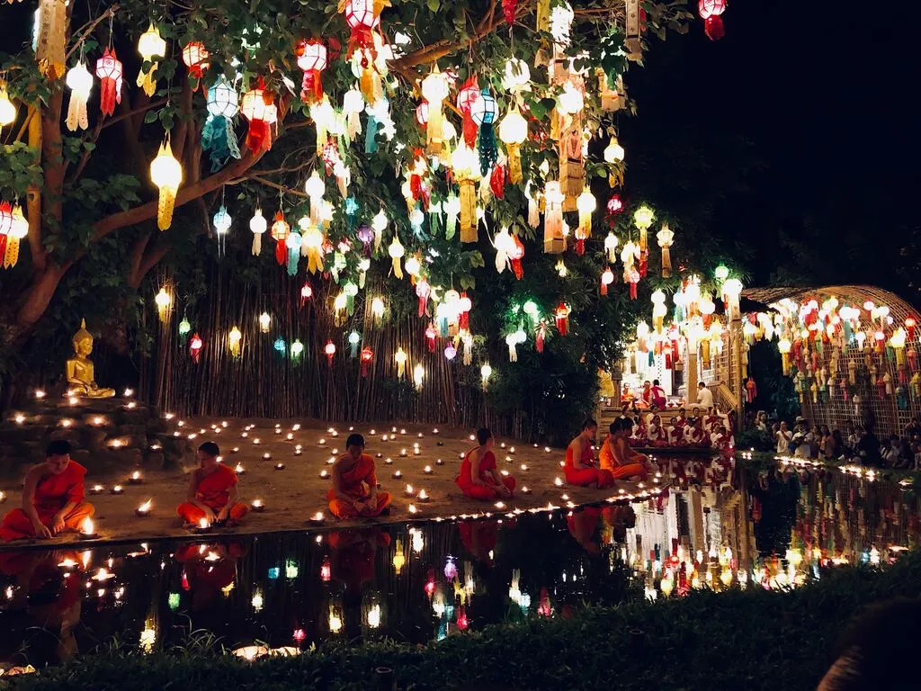 How Much is a Trip to Thailand? 2025 Breakdown 2 A group of people sitting under a tree with lanterns.